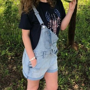 Old navy overall shorts. Light wash